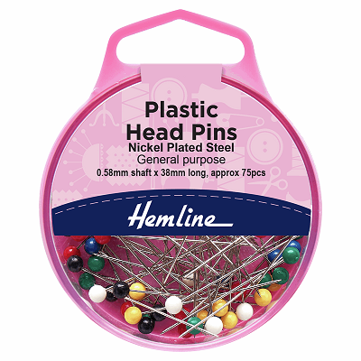 H678 Plastic Coloured Headed Pins: Nickel: 0.58 x 38mm: 75pcs.. 